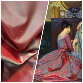 NEW Lady Lisa 100% Silk Taffeta Fabric - Solid Frosty Red with Icy Blue Iridescence