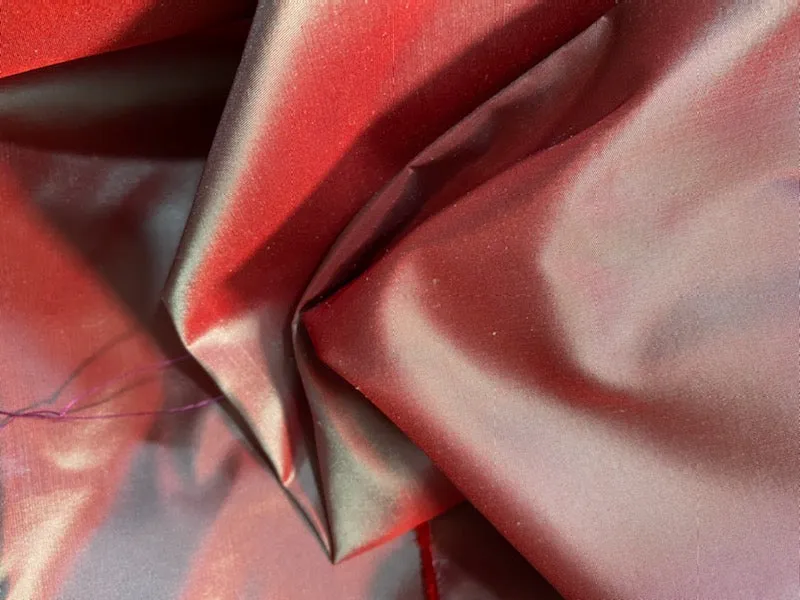 NEW Lady Lisa 100% Silk Taffeta Fabric - Solid Frosty Red with Icy Blue Iridescence