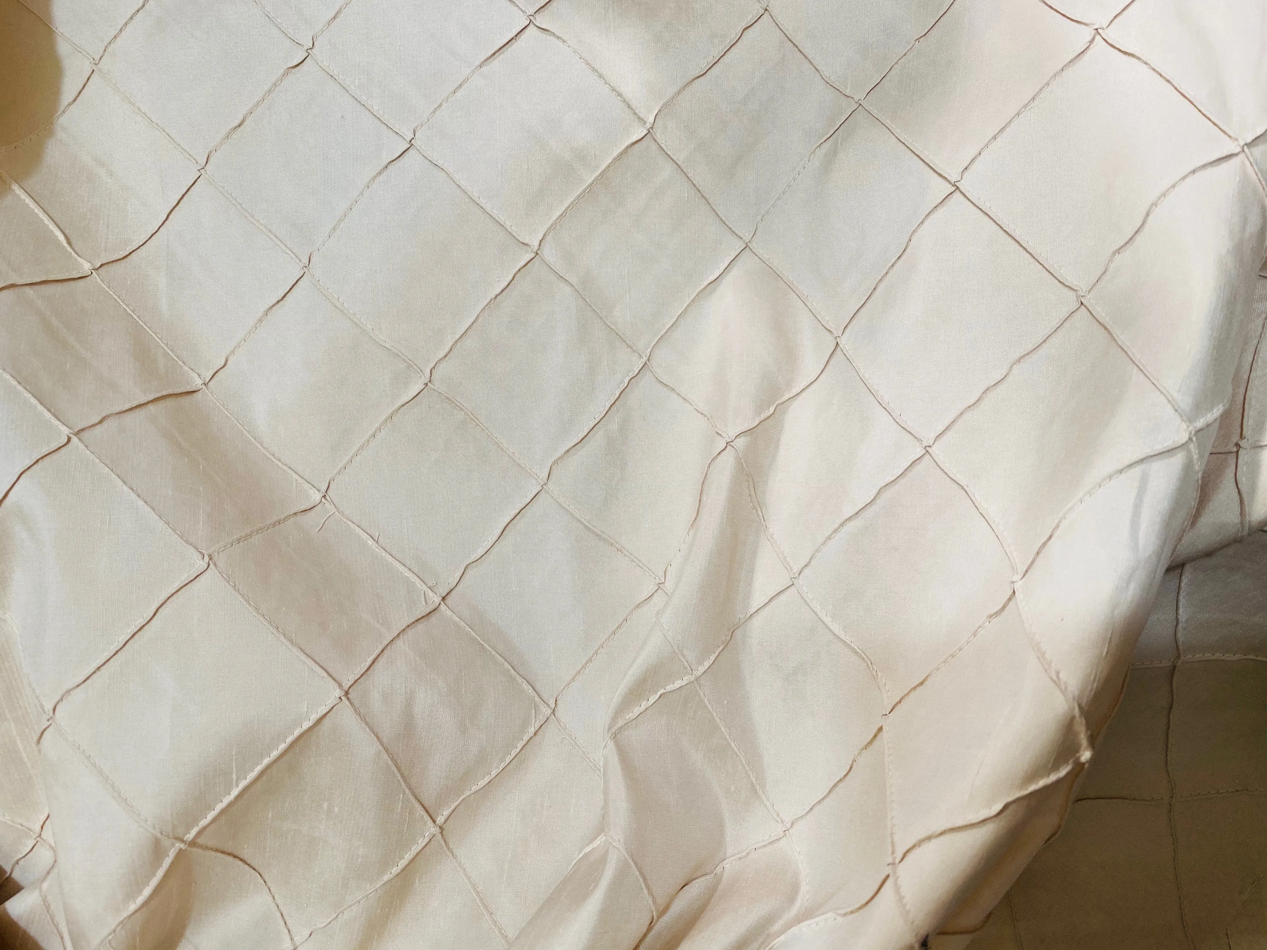 NEW Queen Lila 100% Silk Dupioni Pintuck Diamond Cream Fabric By The Yard