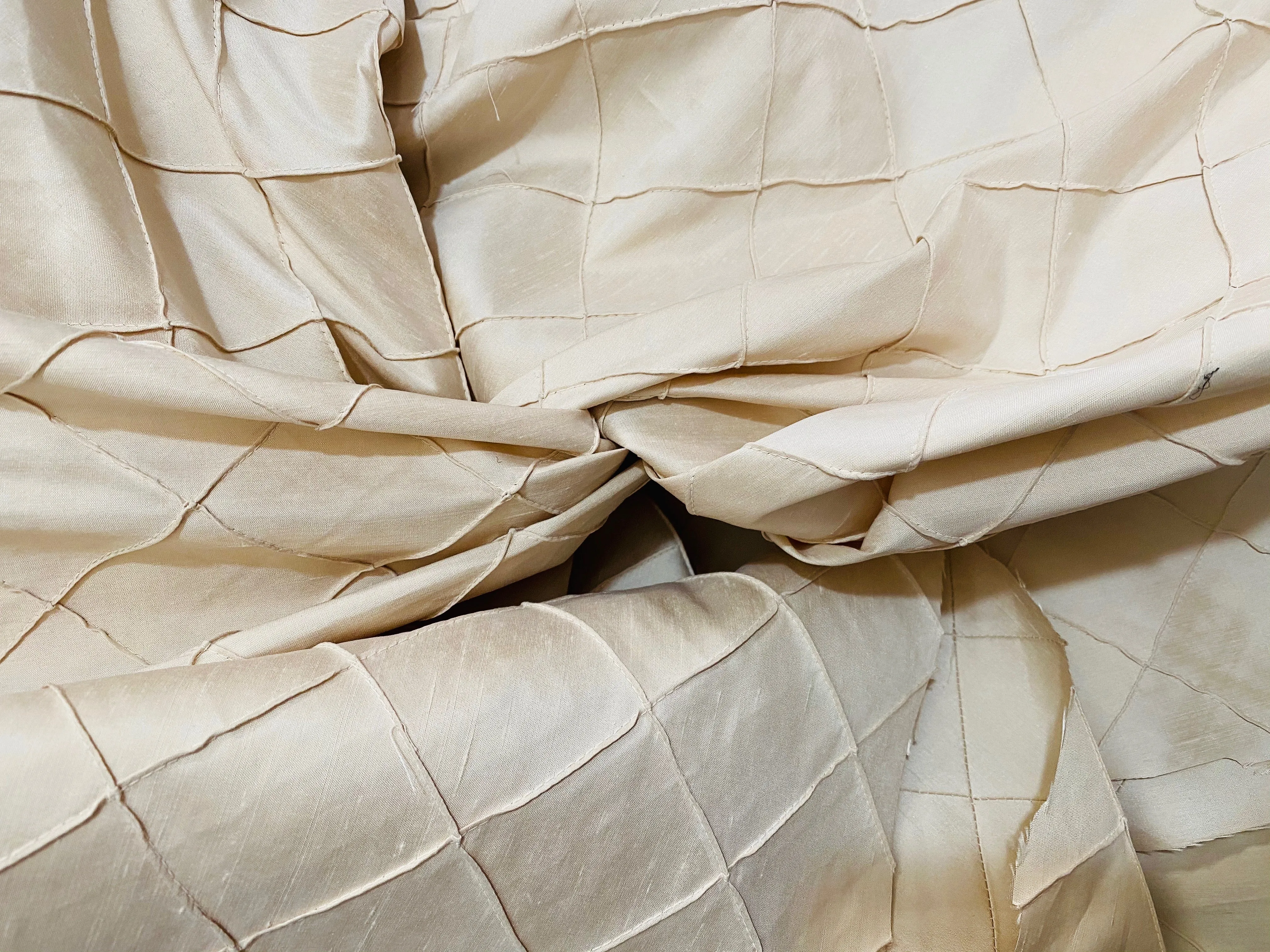 NEW Queen Lila 100% Silk Dupioni Pintuck Diamond Cream Fabric By The Yard