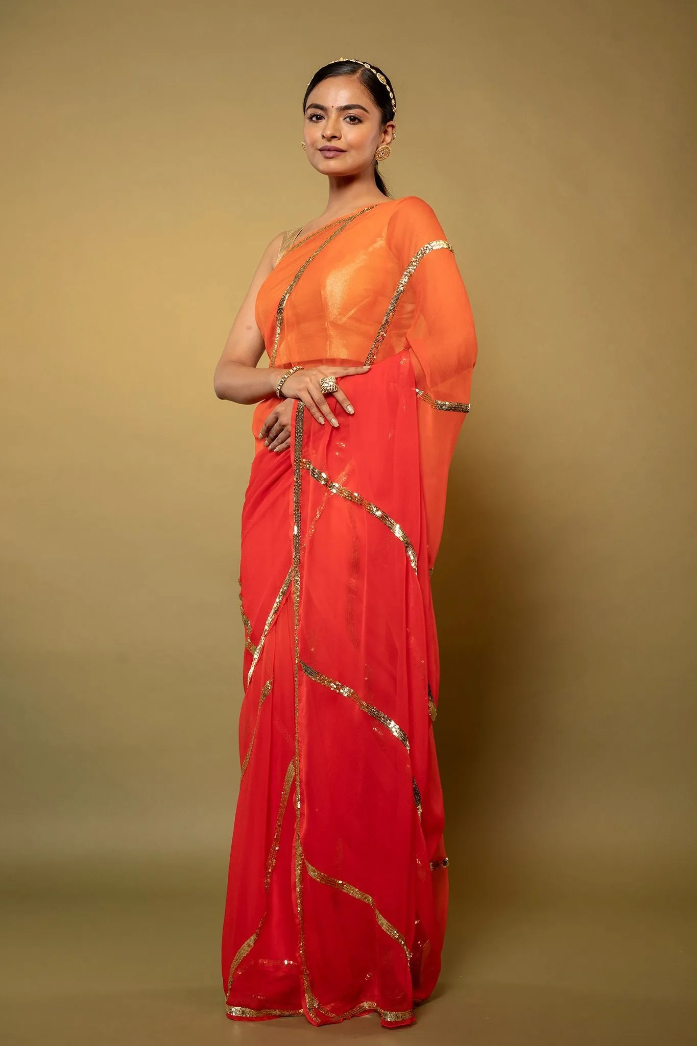 Orange chiffon Saree