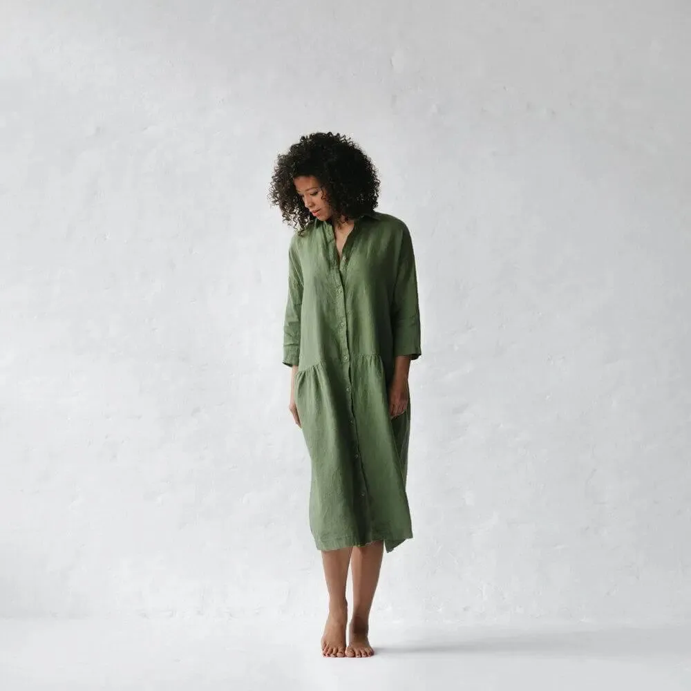 Oversized Olive Linen Dress by Seaside Tones