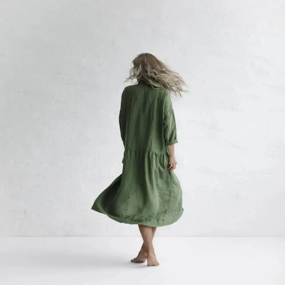 Oversized Olive Linen Dress by Seaside Tones