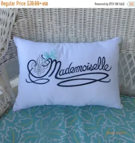 Paris pillow, Embroidered Mademoiselle Pillow Cover, bed pillow