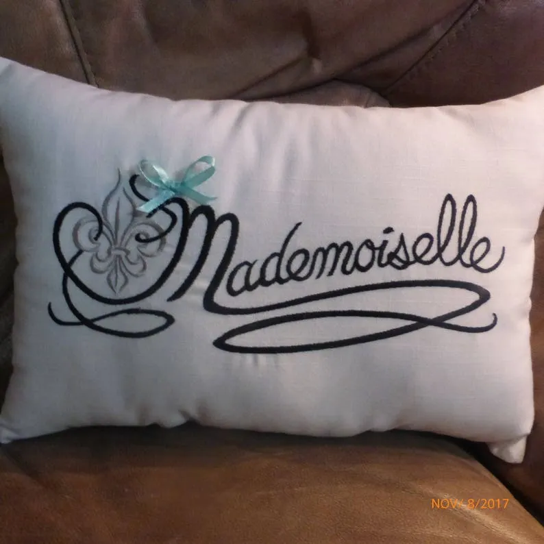 Paris pillow, Embroidered Mademoiselle Pillow Cover, bed pillow