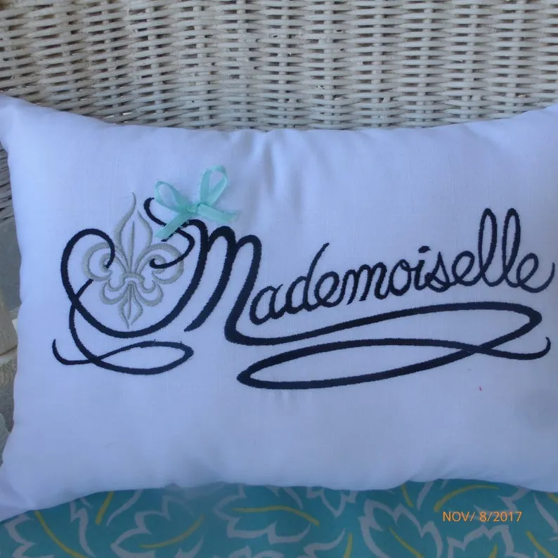 Paris pillow, Embroidered Mademoiselle Pillow Cover, bed pillow