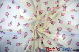 Pink Ice Cream Cone Cotton Fabric | 100% Cotton Print | 60" Wide |