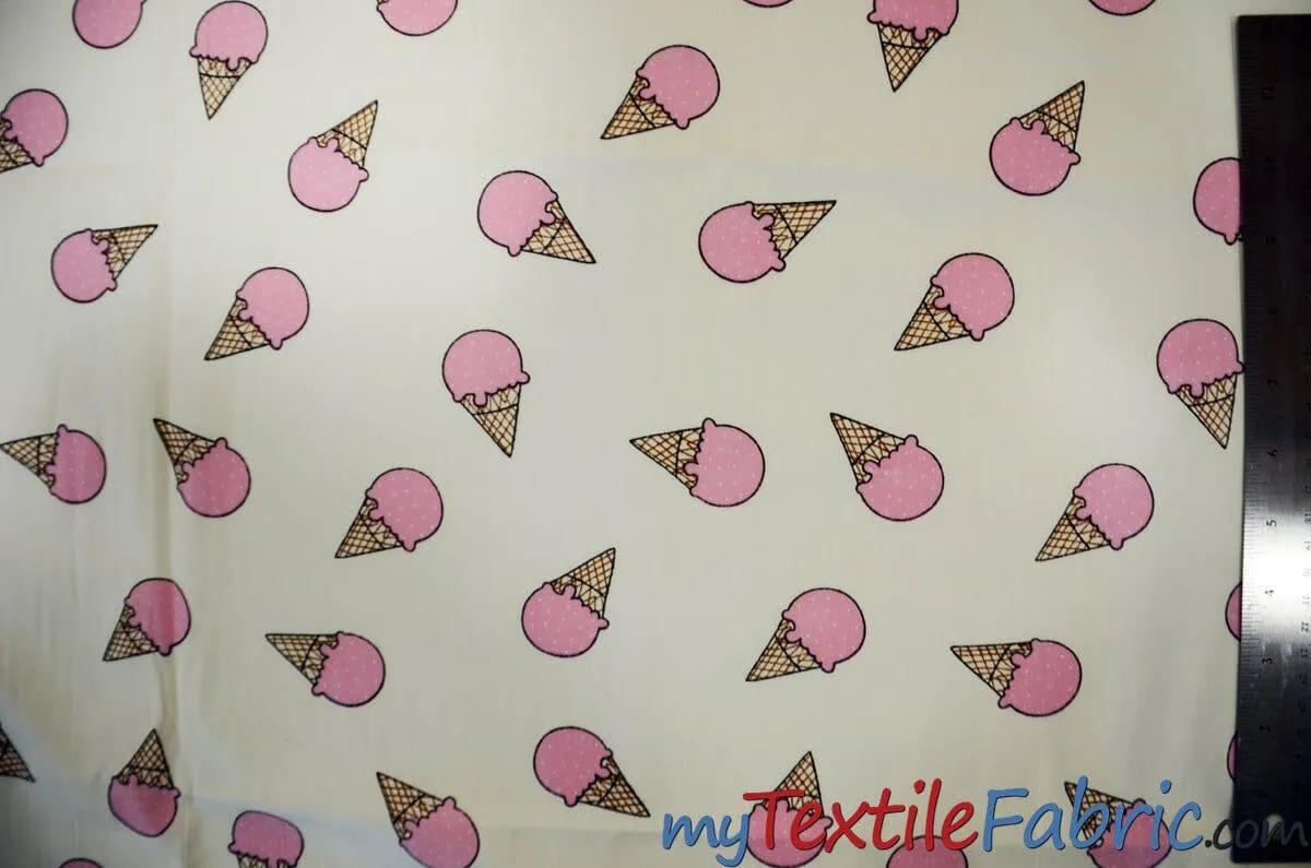 Pink Ice Cream Cone Cotton Fabric | 100% Cotton Print | 60" Wide |