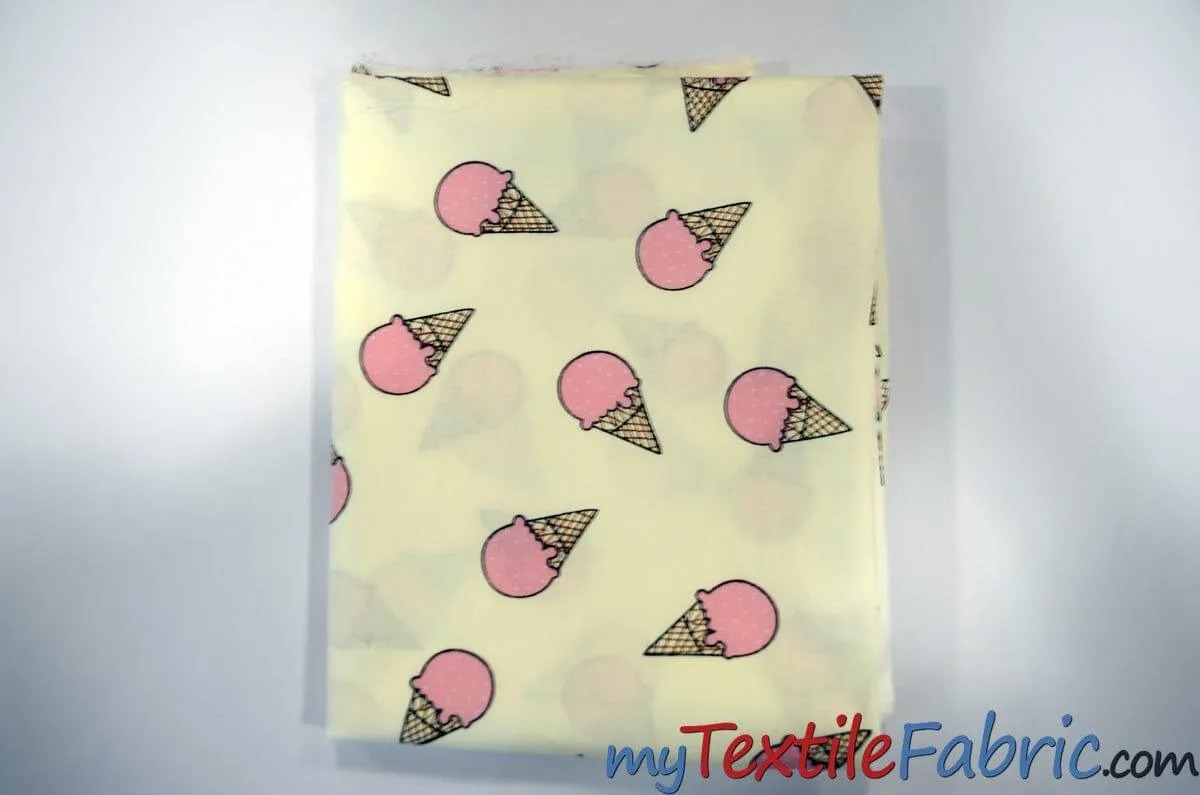 Pink Ice Cream Cone Cotton Fabric | 100% Cotton Print | 60" Wide |