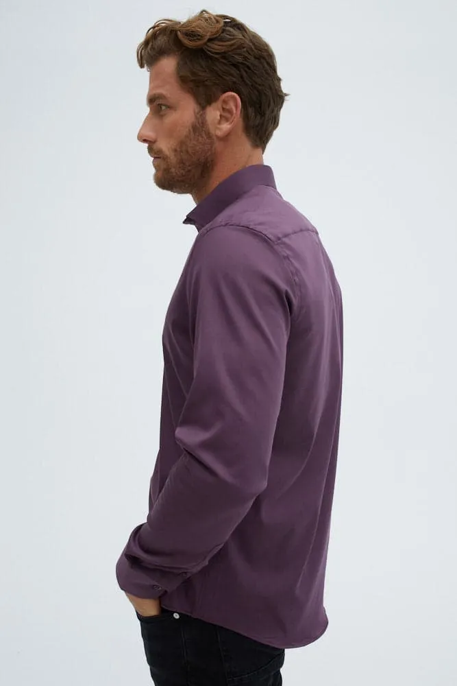 Plum Solid Drytouch Sateen Long Sleeve Shirt