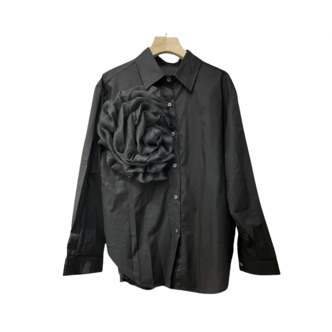 Pre Order:  Large 3D Flower Solid Long Sleeved Shirt