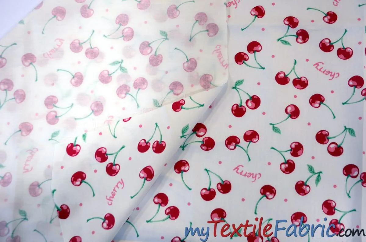 Red Cherry Cotton Fabric | 100% Cotton Print | 60" Wide |