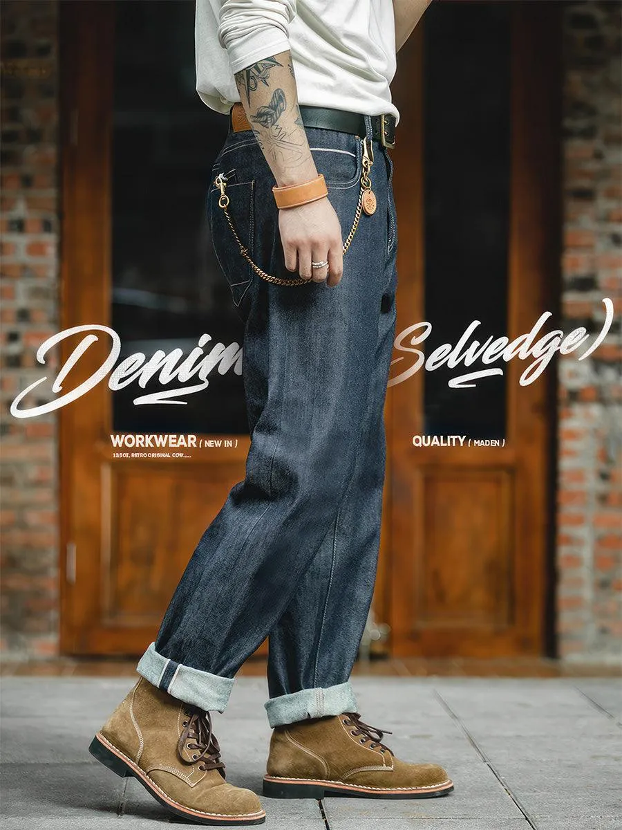 Retro Red Selvage Raw Denim Straight Pants