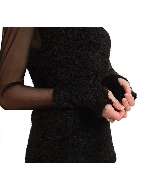 Round Neck Boucle and Mesh Top with thumbhole cuff