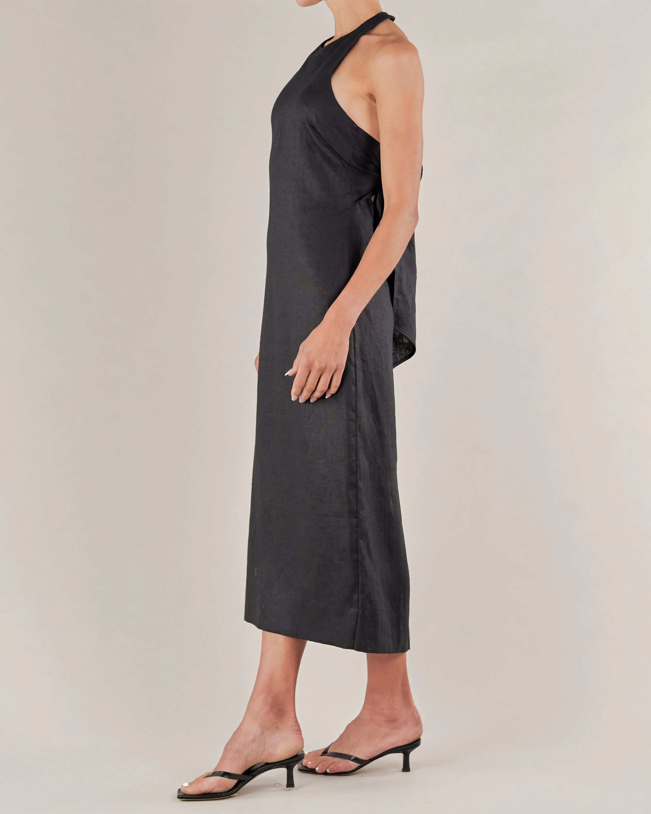 Santa Cruz Linen Halterneck Dress - Black