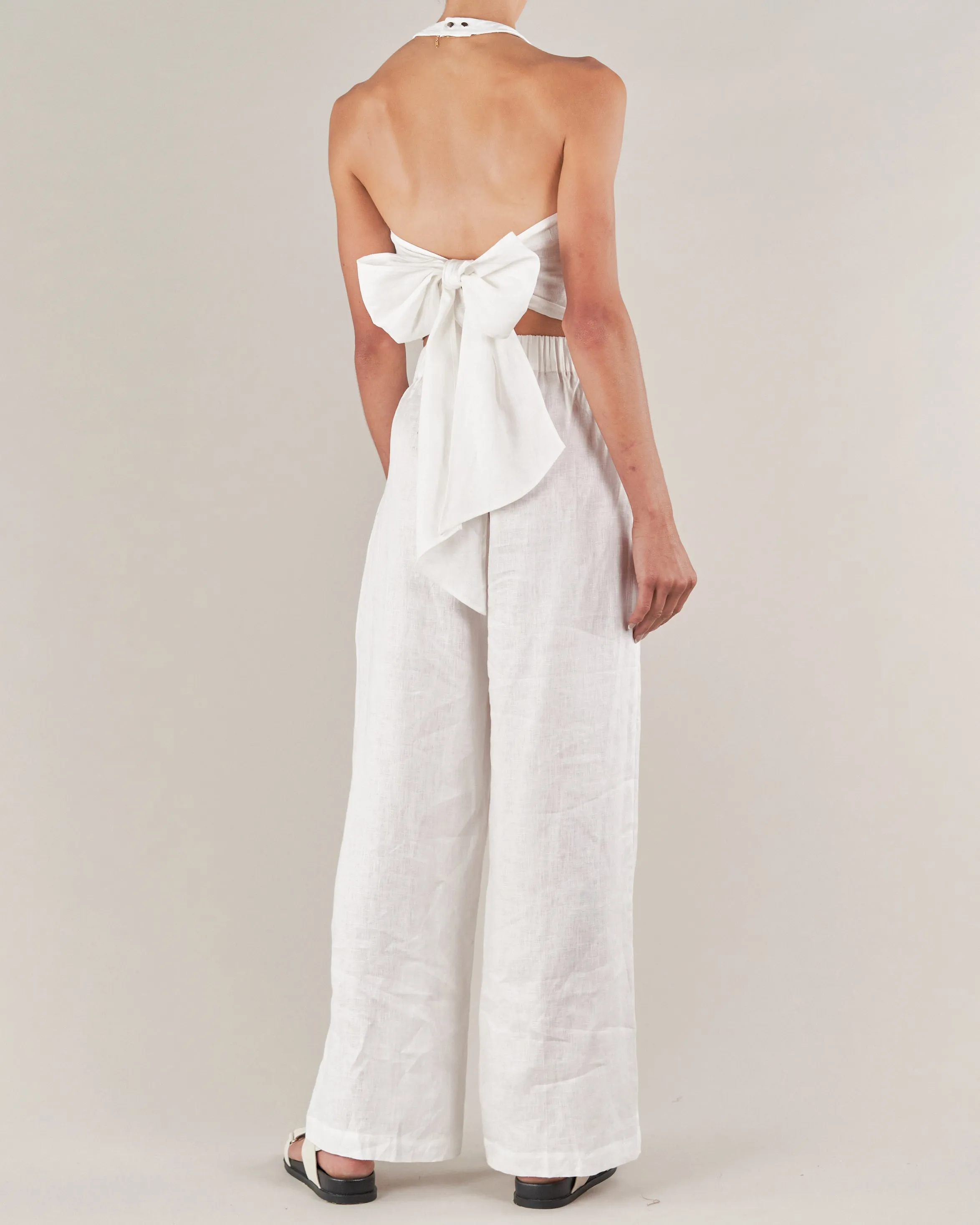 Santa Cruz Linen Halterneck Top - White