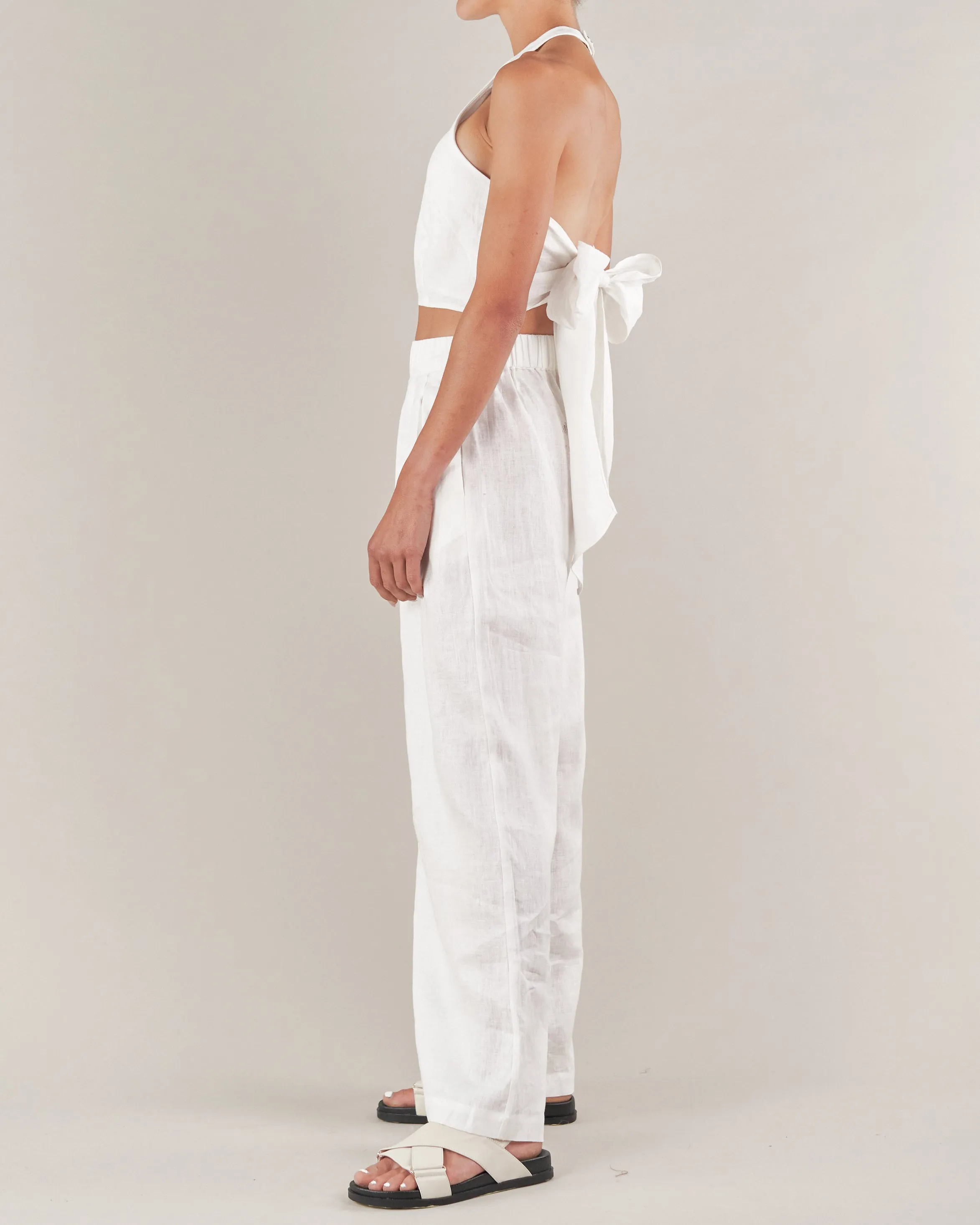 Santa Cruz Linen Halterneck Top - White