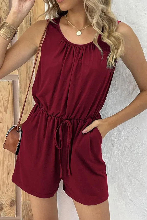 Shrunk waist loose high elastic solid color jumpsuit