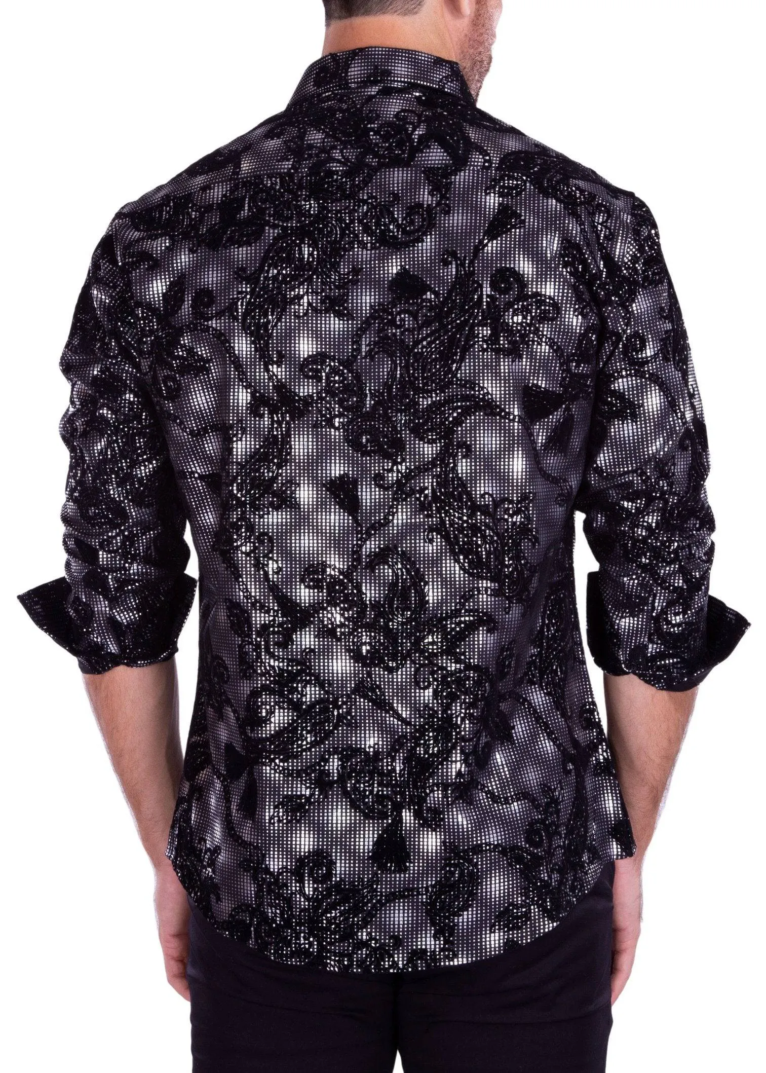 Silver Men's Foil Print Fashion Shirt