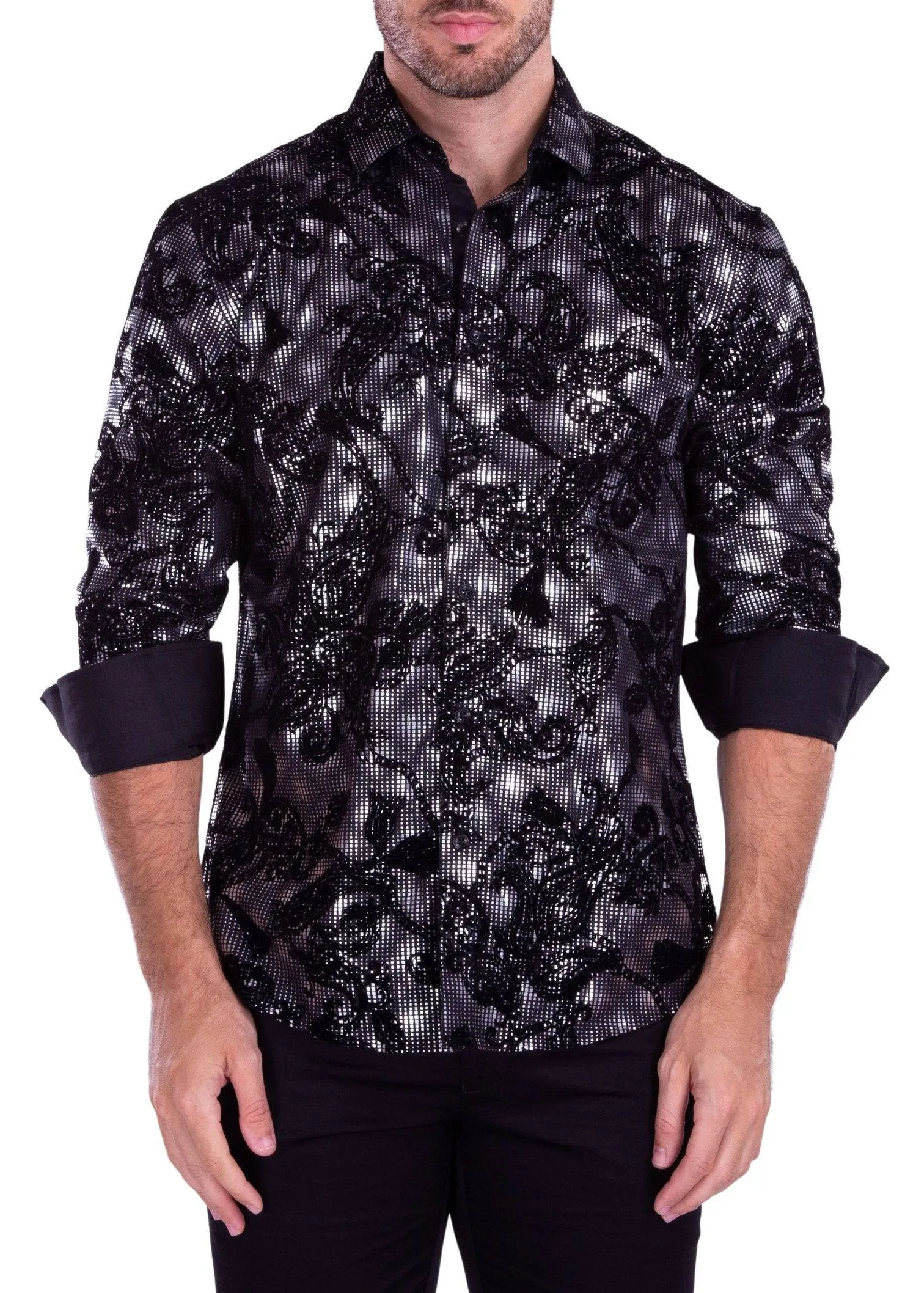 Silver Men's Foil Print Fashion Shirt