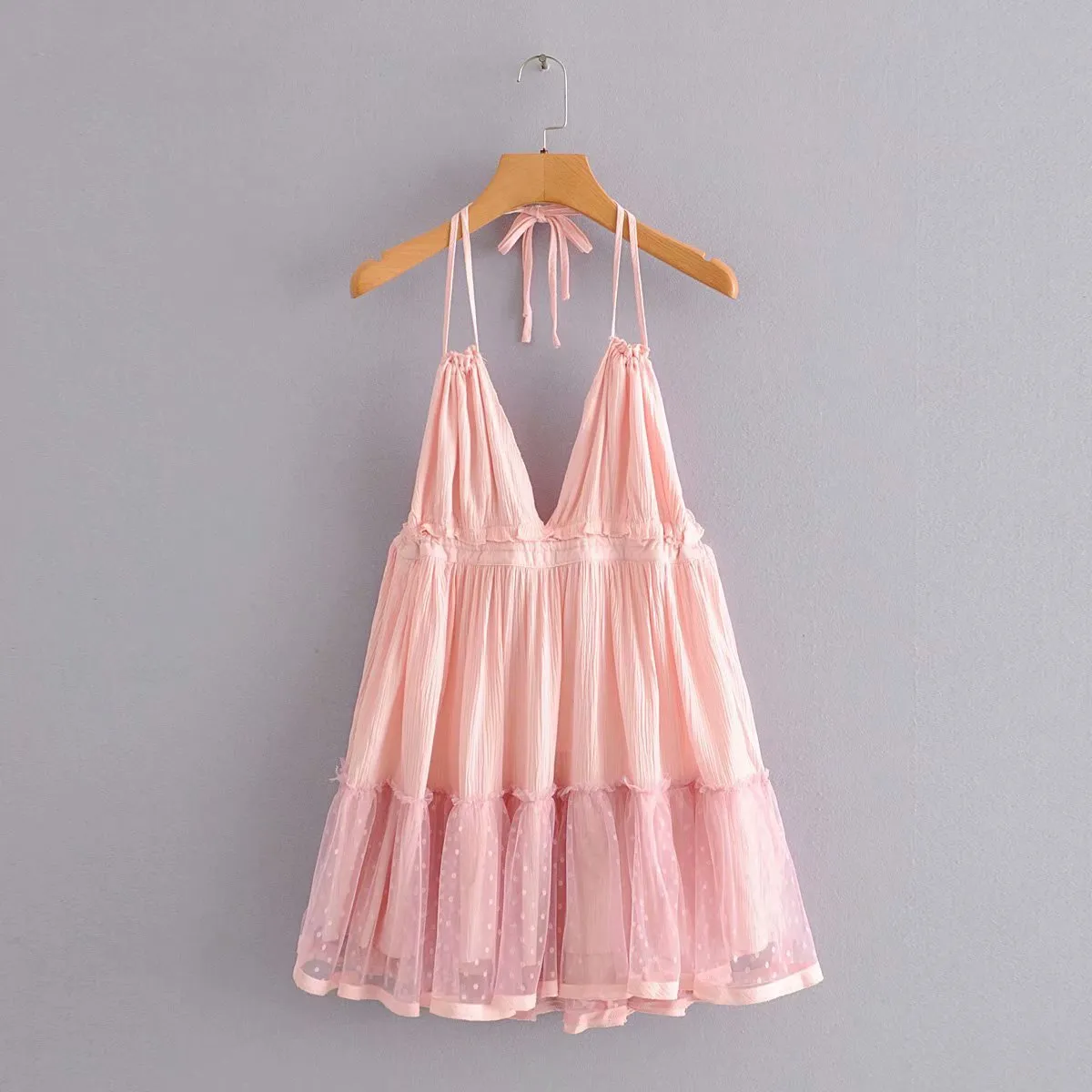 Solid Color Ruffle Tie Dress