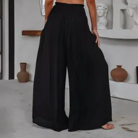 Solid Color Ruffled Wide-Leg Pants