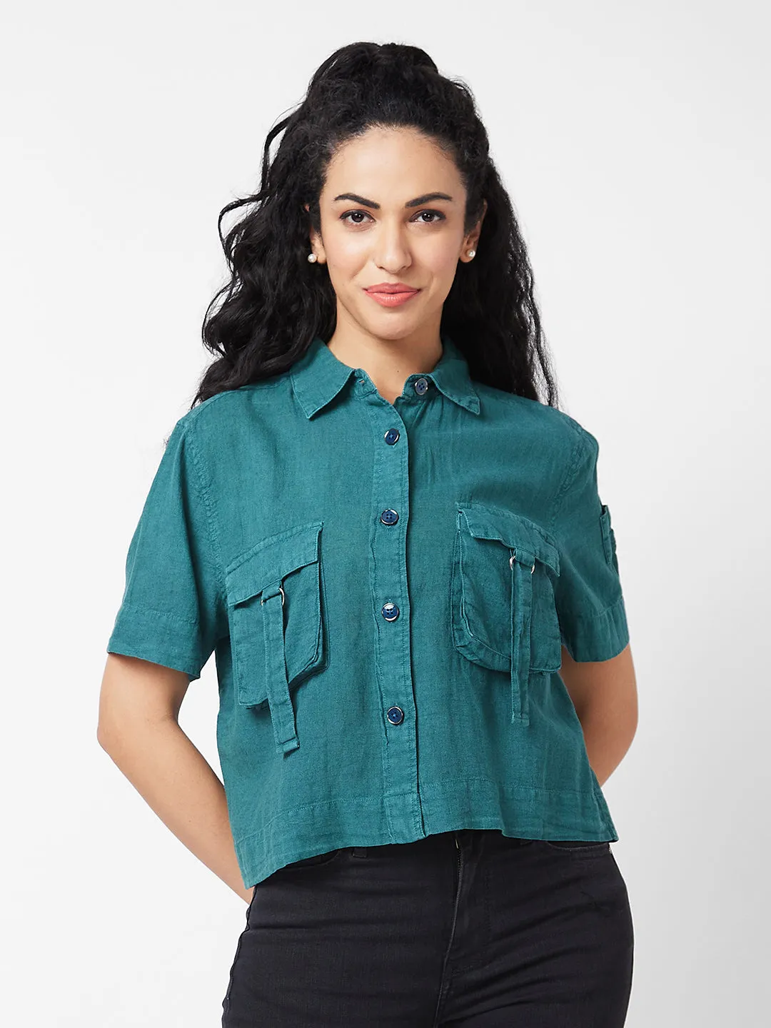 Spykar Blue Solid Shirt For Women