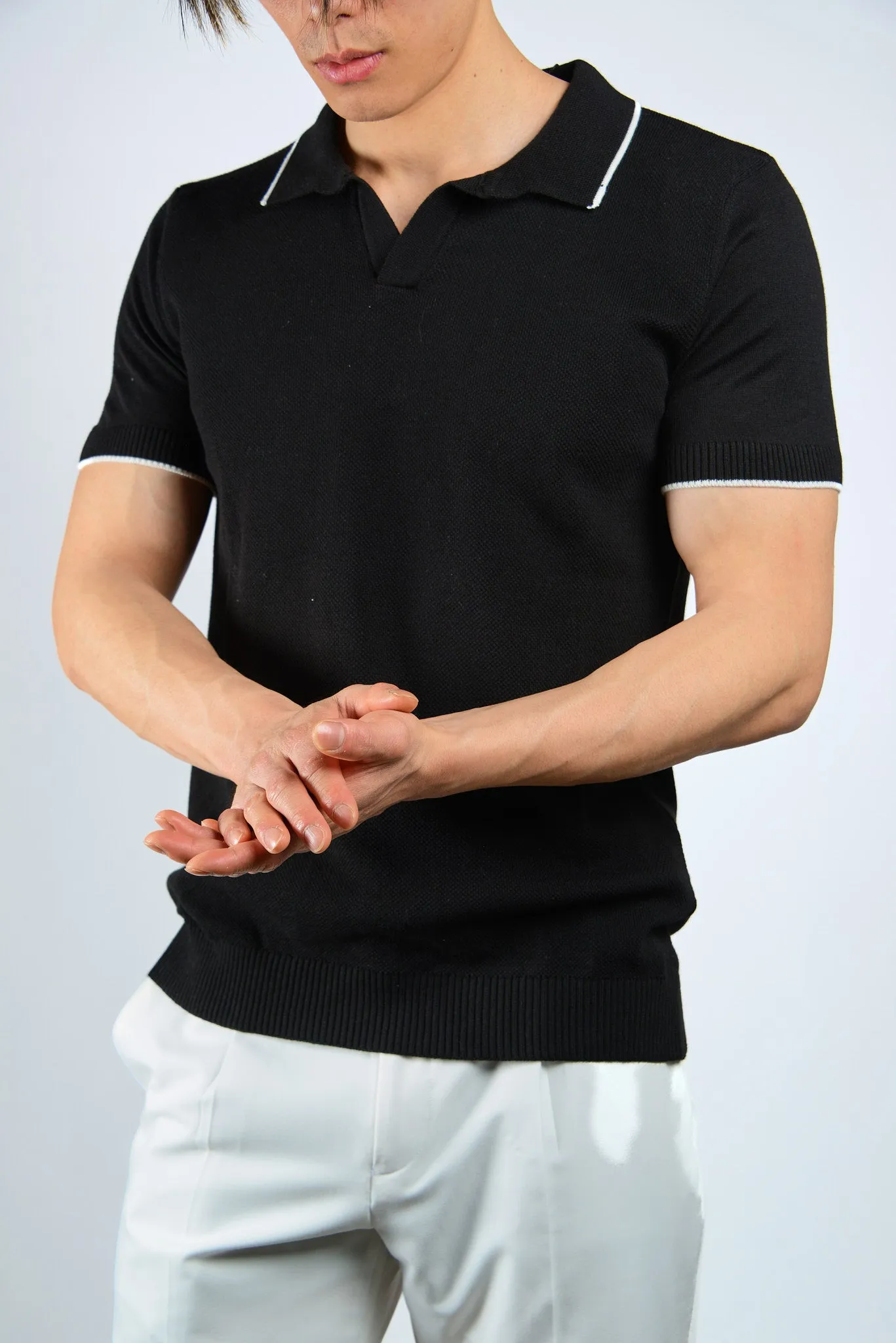 S/S Textured Modern Johnny Collar Polo