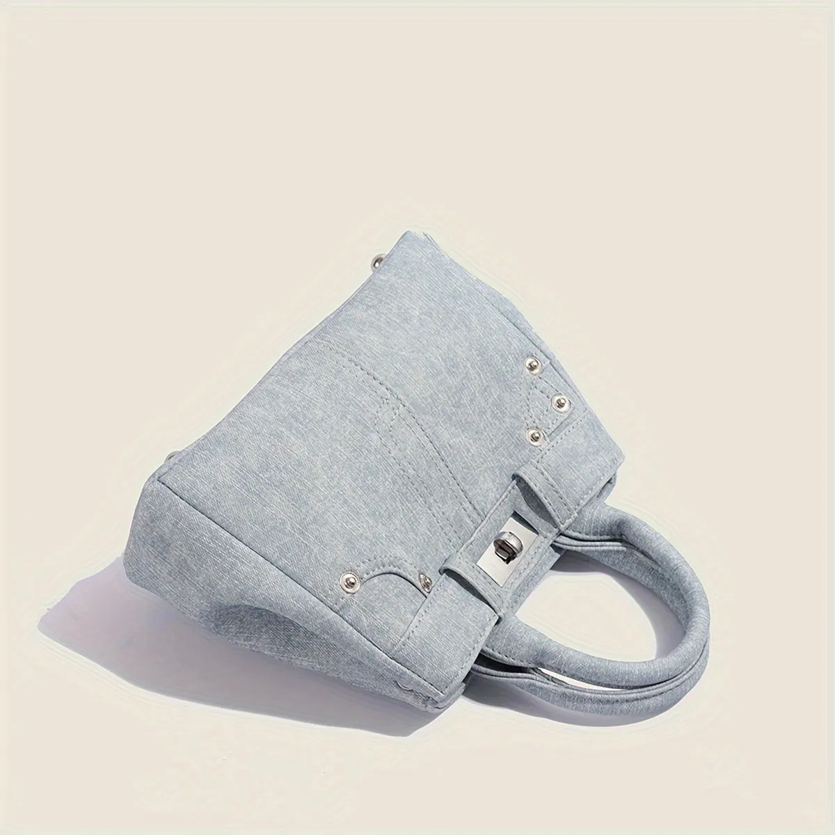 Stylish One Elegant Blue Denim Tote Bag with Detachable Shoulder Strap - Ideal for Daily Commutes and Leisurely Outings