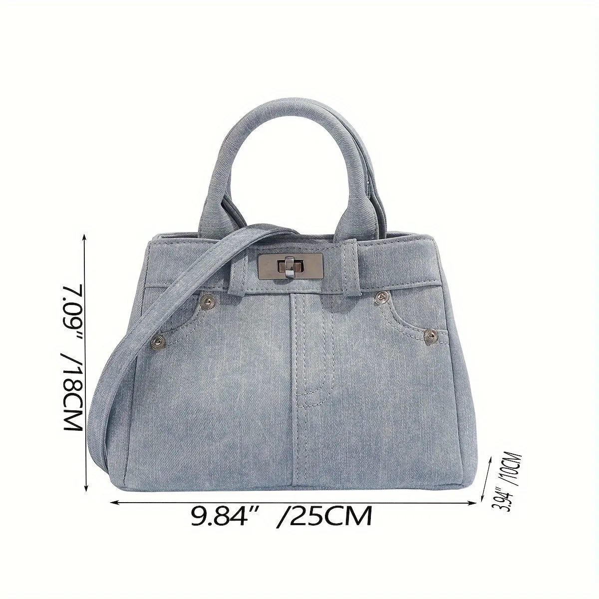 Stylish One Elegant Blue Denim Tote Bag with Detachable Shoulder Strap - Ideal for Daily Commutes and Leisurely Outings