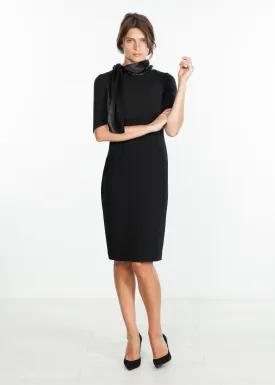 Tie Neck Wool Dress in Black -UEB