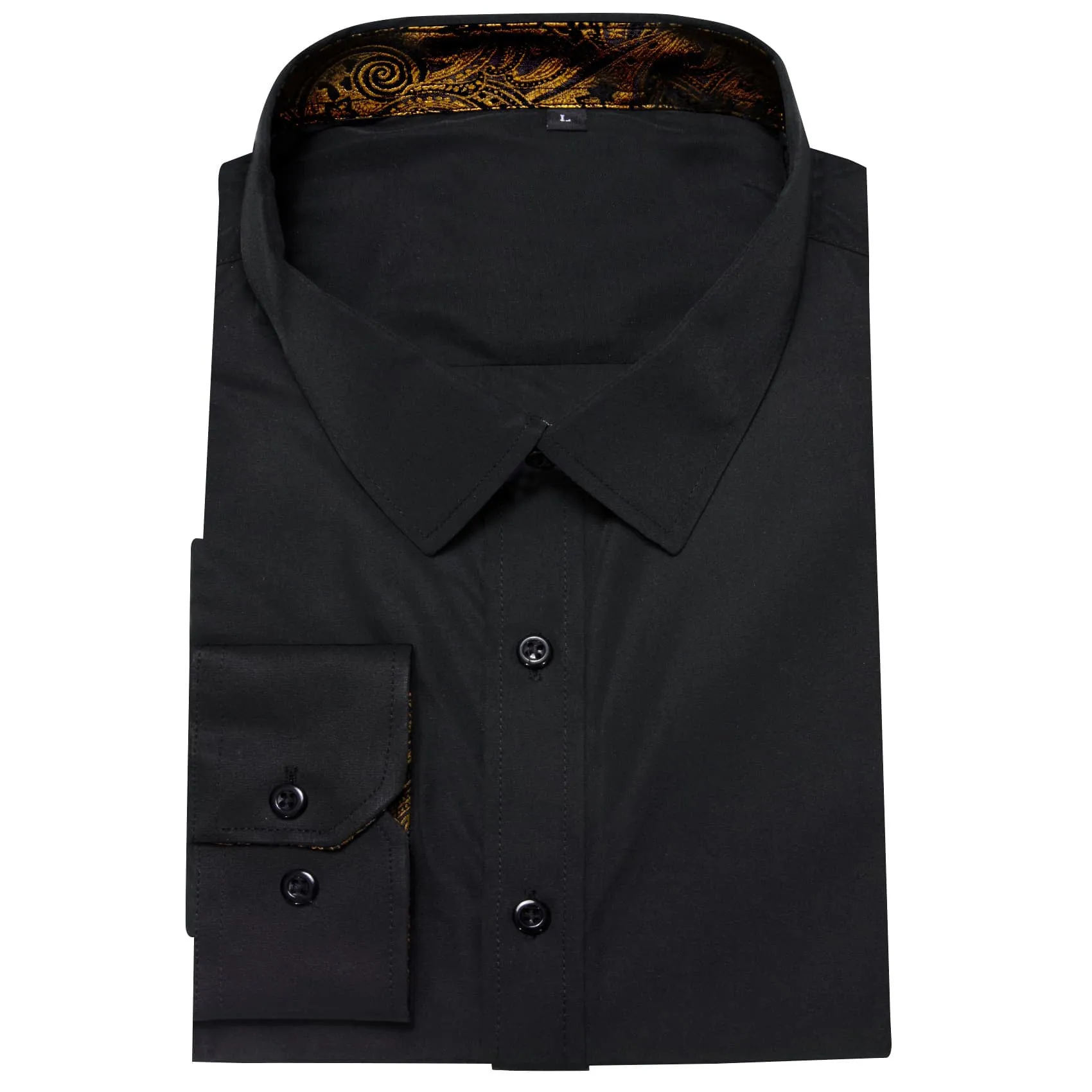 Ties2you Business Shirts Black Solid Splicing Gold Paisley Silk Mens Button Down Long Sleeve Shirt