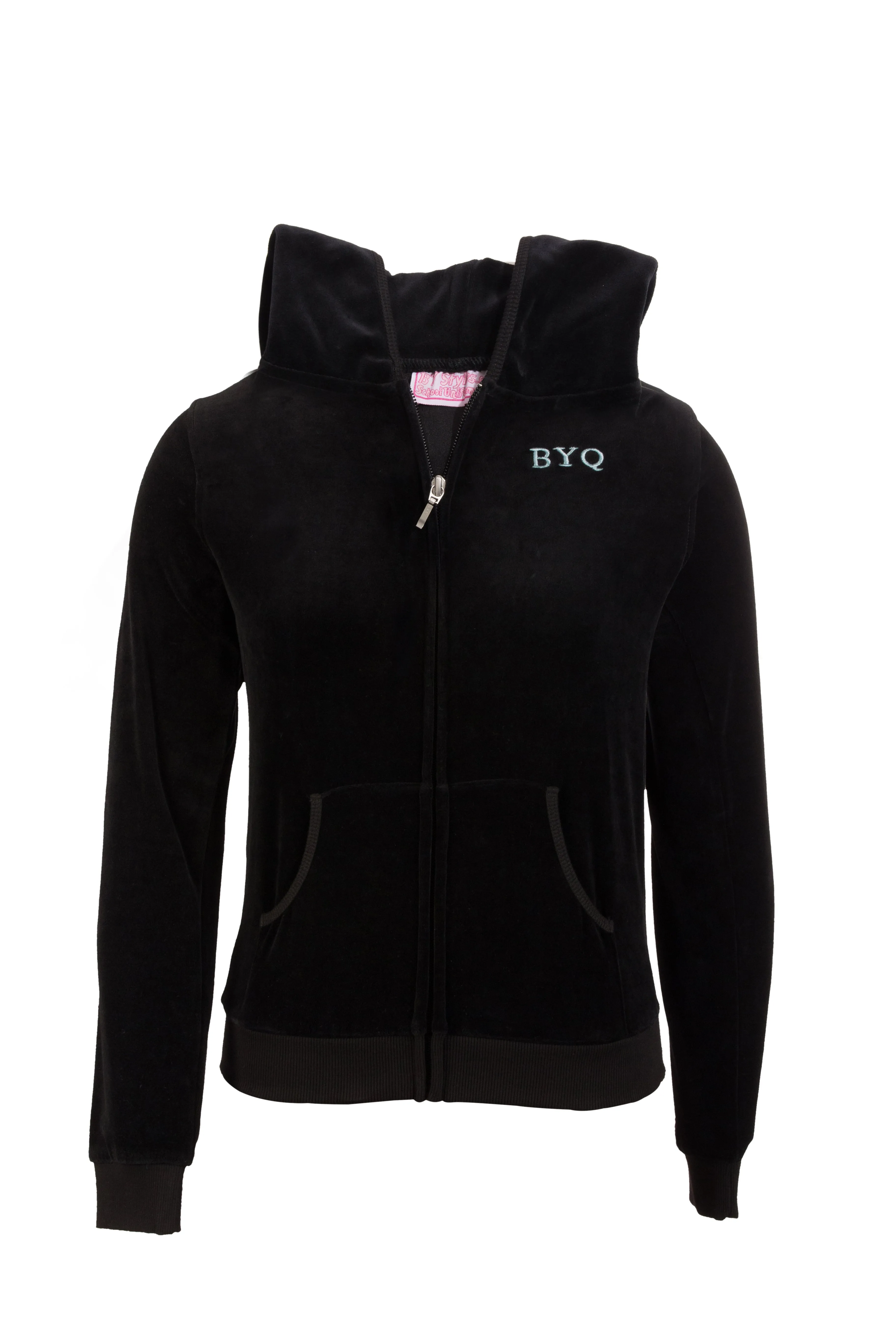 Velour Hooded Sweatshirt Black Junior High / High School- BYQ Logo