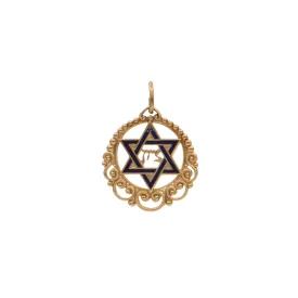 Vintage 14K Gold and Enamel Star of David Charm