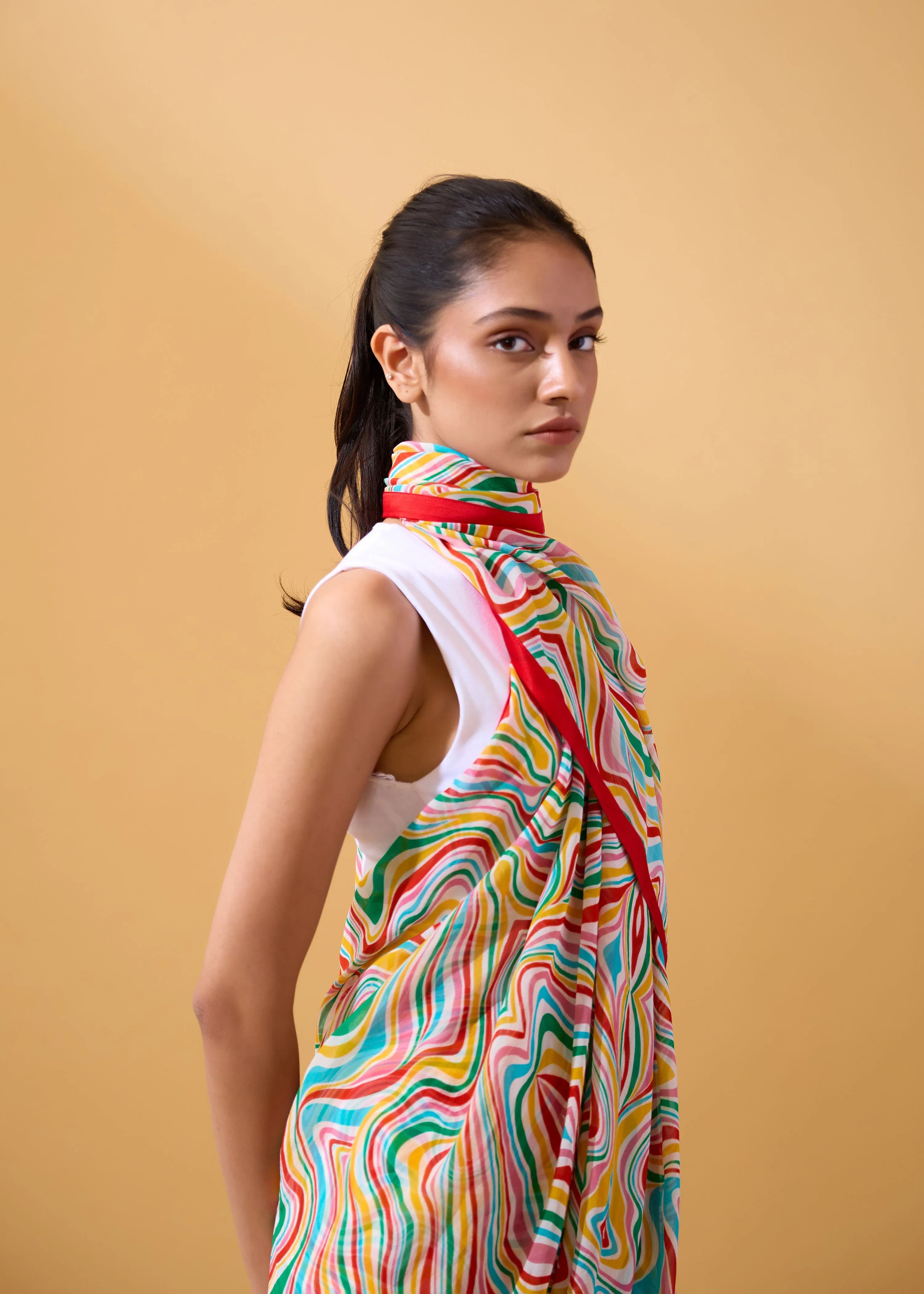 Waves Sari in Chiffon - Multicolour