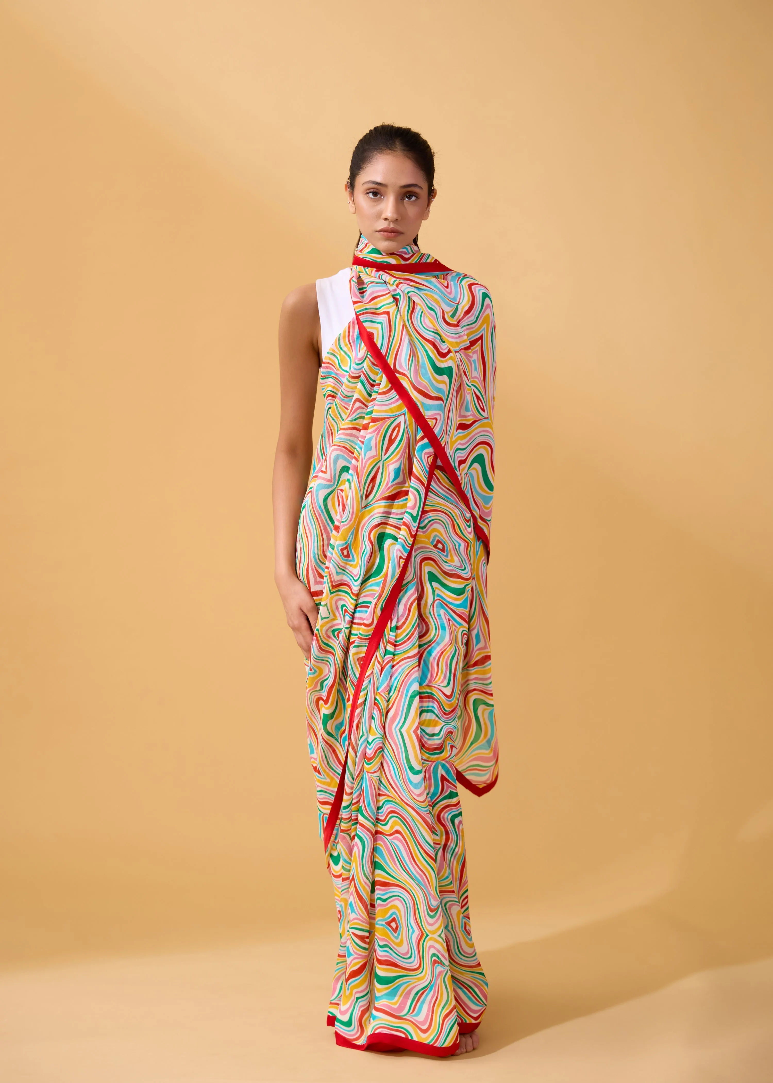 Waves Sari in Chiffon - Multicolour