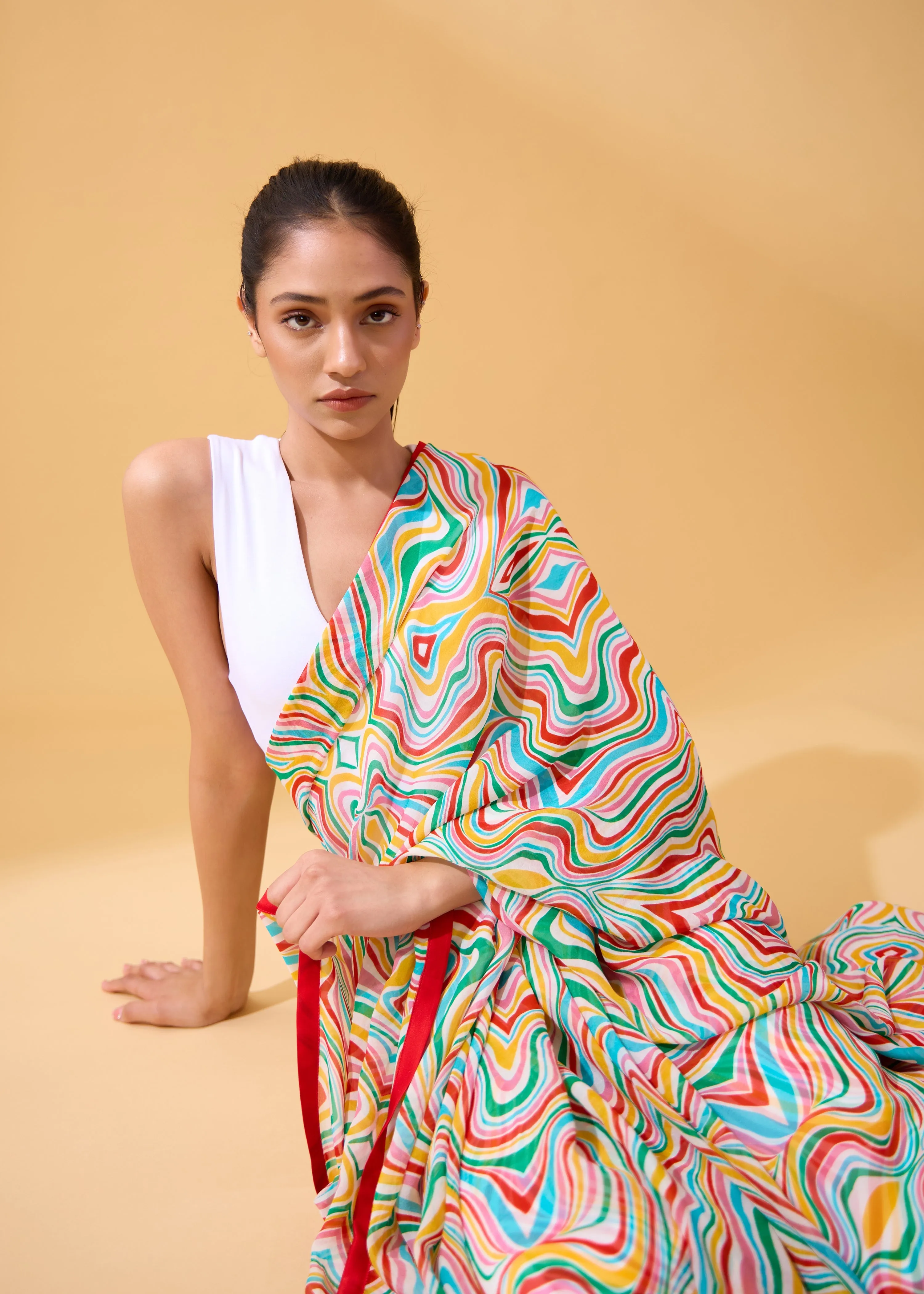 Waves Sari in Chiffon - Multicolour