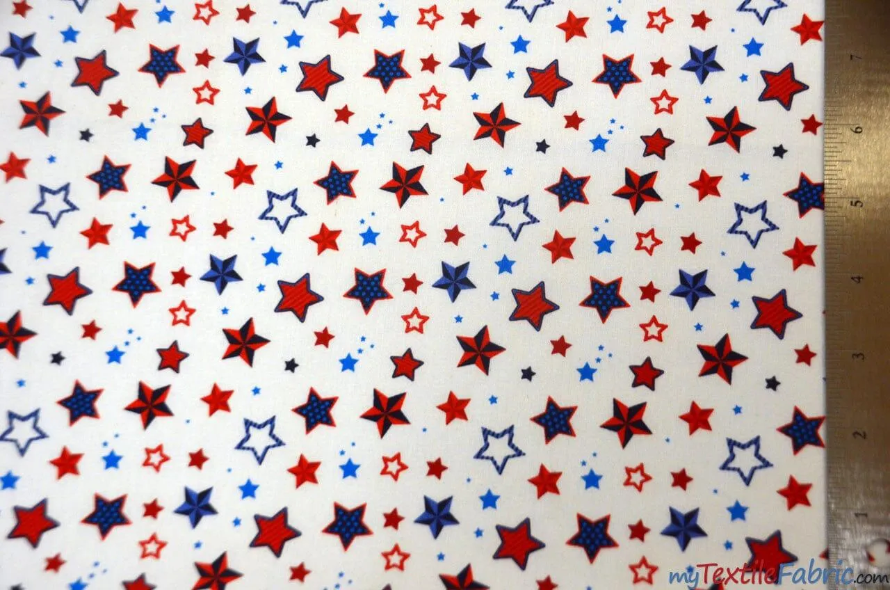 White Star Cotton Fabric | 100% Cotton Print | 60" Wide | Patriotic Cotton Print